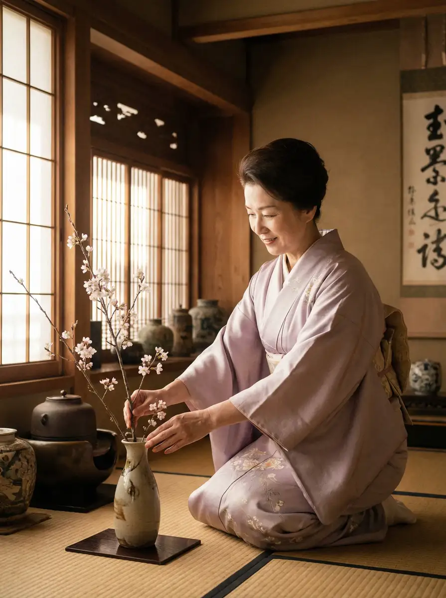 一位优雅的 香蕉视频 - 每日更新合集，发现更多精彩片段 在和室中插花
